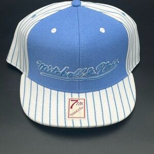 Mitchell & Ness Carolina Blue and White Striped Fitted Hat Size 7 7/8